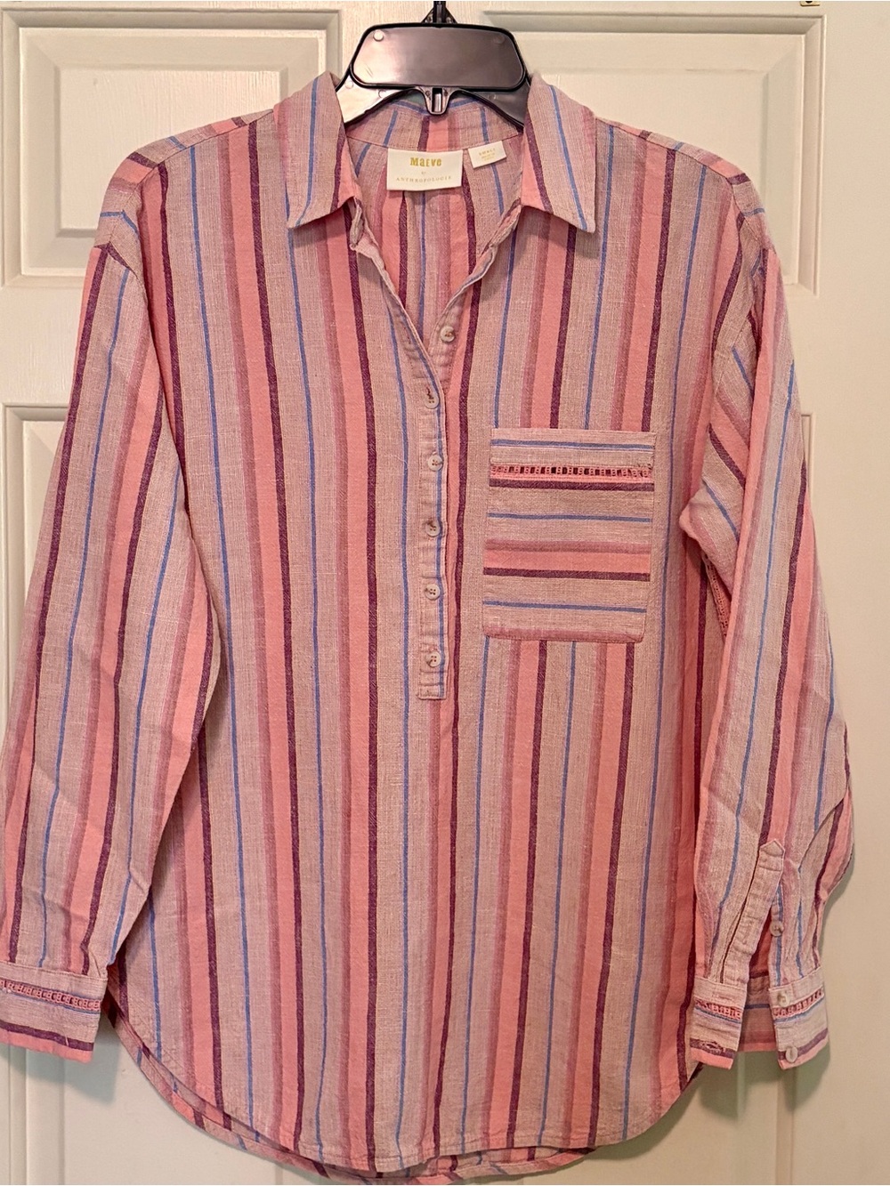 Anthropologie Maeve Brand Pink Striped Long-Sleeve Shirt
